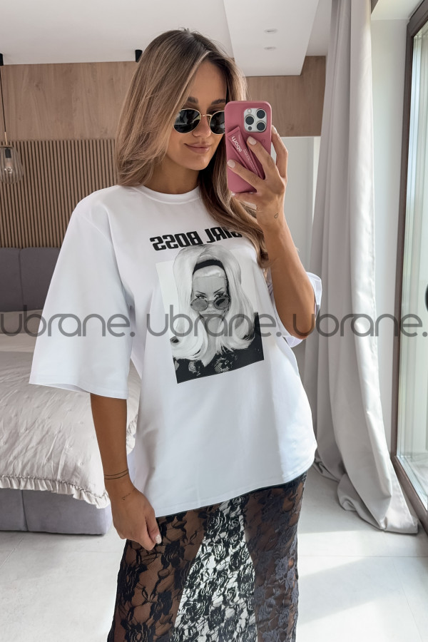 T-SHIRT OVERSIZE GIRL BOSS BIAŁY