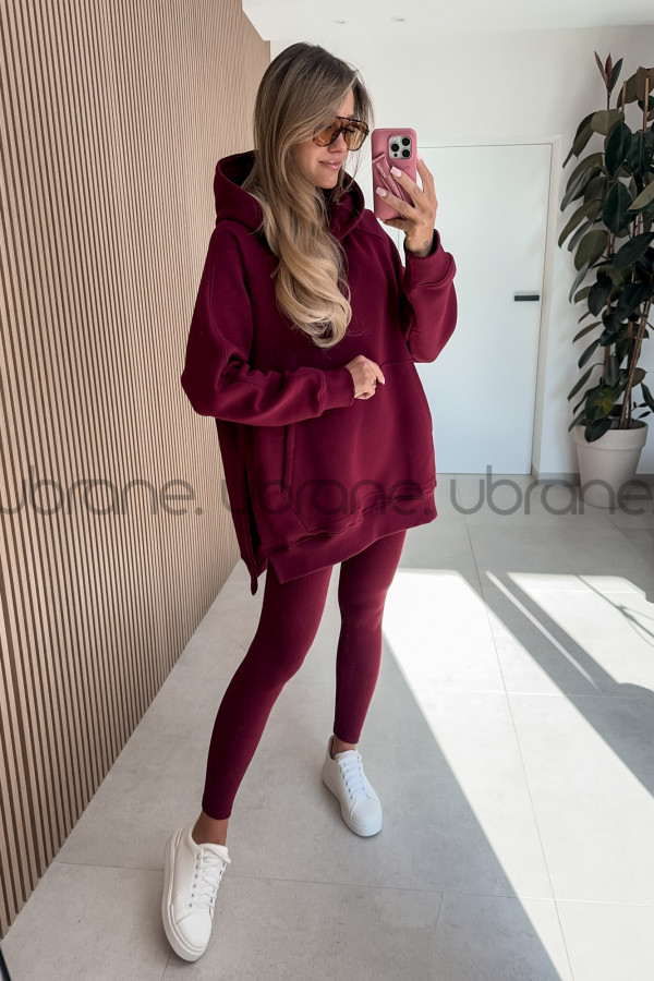 BLUZA LANA DŁUŻSZA Z KAPTUREM BORDO 1