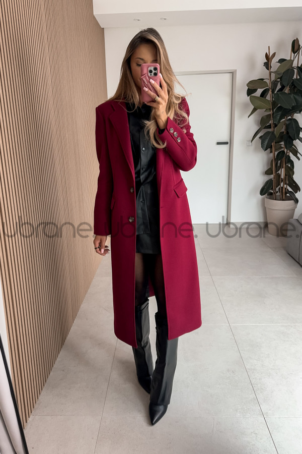 BAWEŁNIANY PŁASZC FASHION BORDO 7