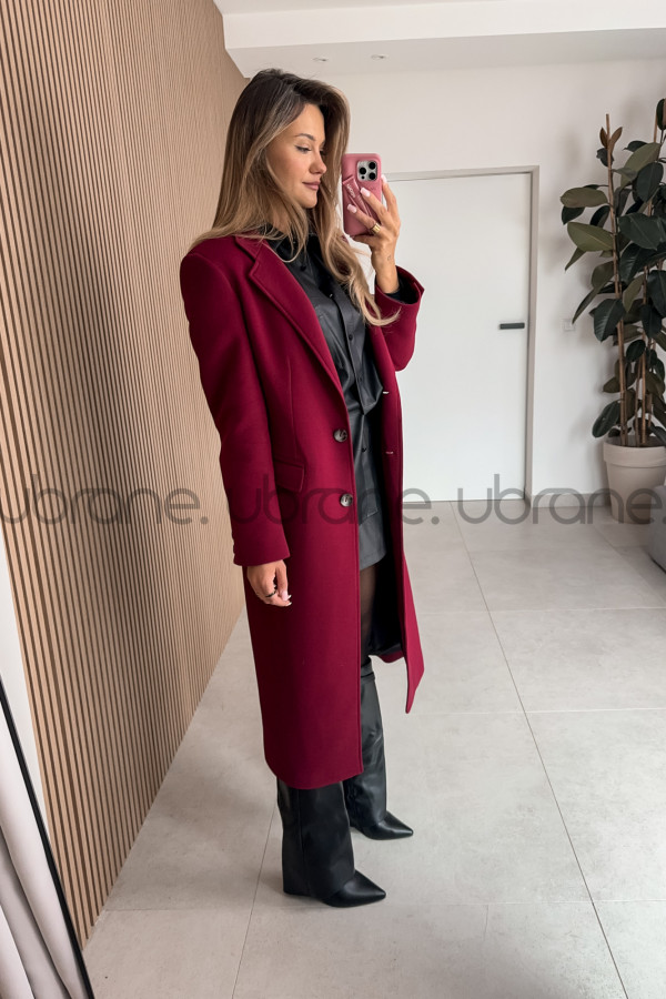 BAWEŁNIANY PŁASZC FASHION BORDO 9