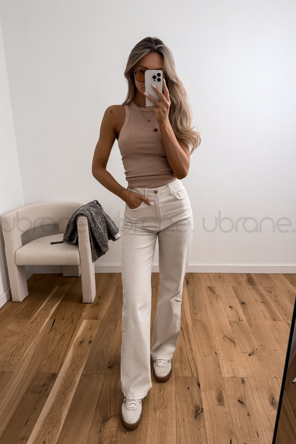 SPODNIE CALIFORNIA WIDE LEG JEANS - BEŻOWE 2