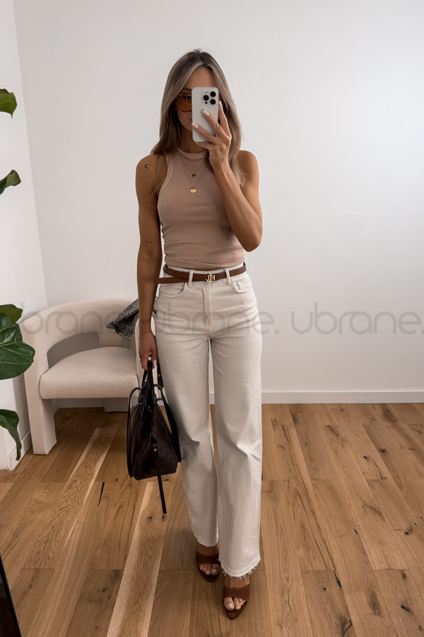 SPODNIE CALIFORNIA WIDE LEG JEANS - BEŻOWE 8